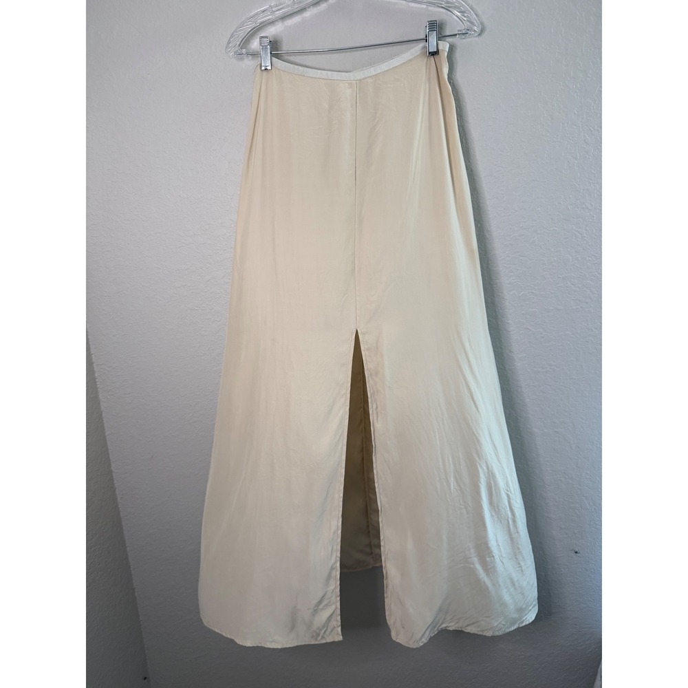 Brochu Walker Cream 100% Silk High Waisted Maxi Skirt Front Slit Size S